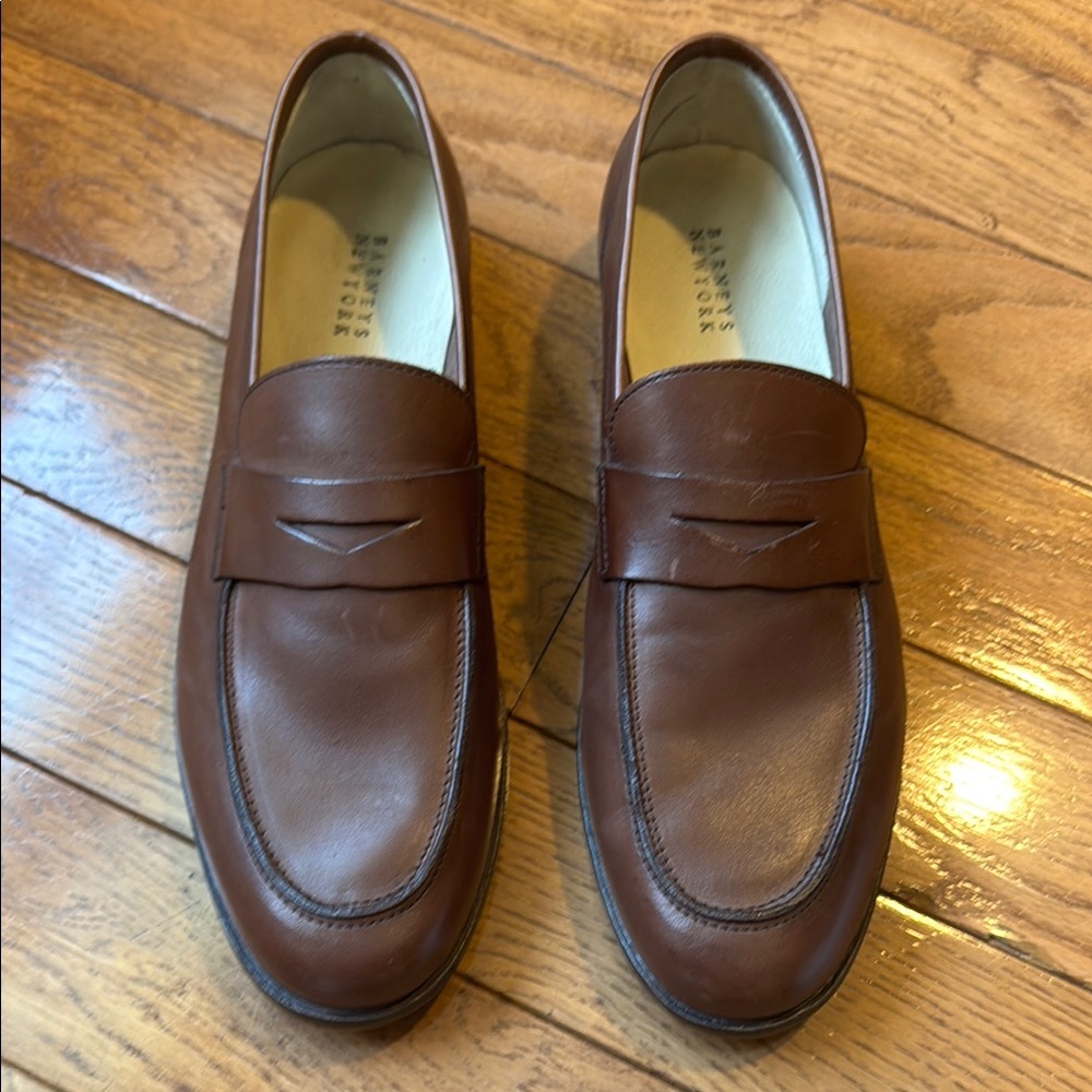 Barneys New York Made in Italy Brown Leather Loafers